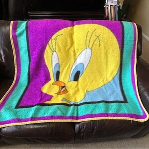 Vintage Rare 1996 Warner brothers tweety Bird Throw Blanket 48x60
